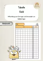 Vorschau - Arbeitsblätter - Geld - Tabelle zum Eintragen und Ablesen - Deckblatt