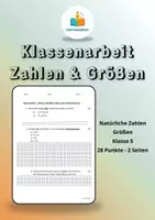Vorschau - Klassenarbeiten - Mathearbeit Klasse 5 - Natürliche Zahlen und Größen - Deckblatt