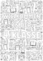 Vorschau - Mal- und Bastelvorlagen - Kooperatives Doodle Poster für den Schulbeginn zum Basteln & Malen - „Willkommen in der 4. Klasse" - Seite 1