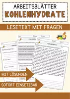 Vorschau - Arbeitsblätter - Kohlenhydrate Arbeitsblätter mit Fragen + Lösungen Musik Lesetext - Deckblatt