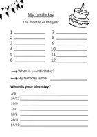Aperçu - Feuilles d'exercices - Worksheets: When is your birthday? - birthday, date and months - Page 1