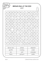 Aperçu - Feuilles d'exercices - Brown Owl at the Zoo - Differentiated WORD SEARCHES - Page 1