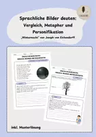 Vorschau - Arbeitsblätter - Sprachliche Bilder deuten- Vergleich, Metapher und Personifikation „Winternacht“ von Joseph von Eichendorff (inkl. Musterlösung) - Deckblatt