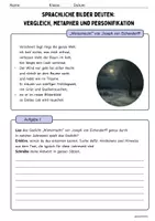 Vorschau - Arbeitsblätter - Sprachliche Bilder deuten- Vergleich, Metapher und Personifikation „Winternacht“ von Joseph von Eichendorff (inkl. Musterlösung) - Seite 1