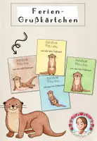 Vorschau - Mal- und Bastelvorlagen - Feriengruß Sommerferien Grundschule | Klassentier Otter / Otterklasse - Deckblatt