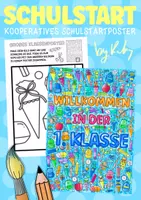 Vorschau - Mal- und Bastelvorlagen - Kooperatives Doodle Poster für die Einschulung zum Basteln & Malen - „Willkommen in der 1. Klasse" - Deckblatt