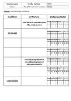 Vorschau - Arbeitsblätter - Zahlenraum bis Milliarden in Ziffern, Worten & Stellenwerttafel - Deckblatt