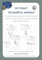 Aperçu - Feuilles d'exercices - Anglais: Mes animaux du zoo multicolores - Jeu de dés / My Crazy Colourful Zoo Animals - Game of Dice - Page de couverture