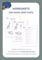 Vista previa - Hojas de trabajo - Zoo Animals- Label the BODY PARTS Worksheet and Quiz - Portada