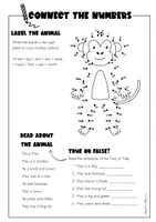 Vista previa - Hojas de trabajo - Connect the Numbers – Animals: Fichas de inglés con números y animales (verdadero/falso, 12 páginas) - página 1