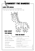 Vista previa - Hojas de trabajo - Connect the Numbers – Animals: Fichas de inglés con números y animales (verdadero/falso, 12 páginas) - página 3