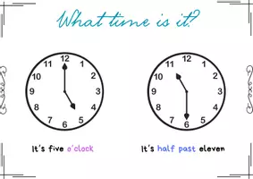 Vista previa - Hojas de trabajo - La hora en inglés: "O’clock" y "Half Past" – Póster + fichas imprimibles con soluciones - página 1