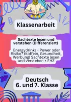 Vorschau - Fördermaterial/Inklusion - Energydrinks Klassenarbeit Sachtextanalyse - Deckblatt