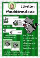 Vorschau - Anderer Materialtyp - Etiketten Klassentier Waschbär (editierbar) - Waschbärenklasse - Deckblatt