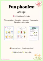 Vista previa - Refuerzo / NEE / Materiales de apoyo - Recurso completo de Phonics (Grupo 1) - Primeros 6 sonidos en inglés. - Portada