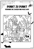 Vorschau - Mal- und Bastelvorlagen - 10 Halloweeen Punkt zu Punkt - gruselige Ausmalbilder! Verbinde die Zahlen! - Seite 1