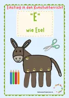 Vorschau - Mal- und Bastelvorlagen - Einstieg in den Kunstunterricht: "E" wie Esel - Seite 1