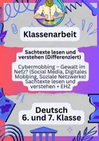 Vorschau - Fördermaterial/Inklusion - Cybermobbing Klassenarbeit Sachtexte - Deckblatt