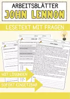 Vorschau - Arbeitsblätter - John Lennon Arbeitsblätter mit Fragen + Lösungen AB - Deckblatt