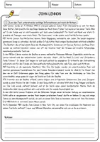 Vorschau - Arbeitsblätter - John Lennon Arbeitsblätter mit Fragen + Lösungen AB - Seite 1