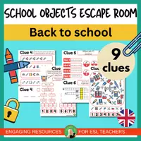 Vista previa - Juegos / Gamificación - School objects Back to school Escape Room | ELA ESL | Grade 1-4 | printable - Portada