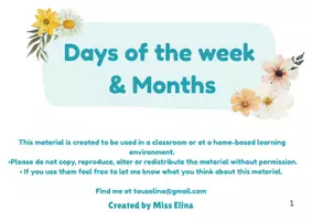 Προεπισκόπηση - Φύλλα εργασίας - Months and Days of the week material - Εξώφυλλο