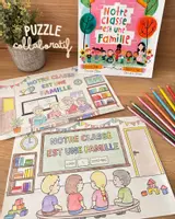 Aperçu - Affichage - Puzzle dessin collaboratif – « Notre classe est une famille » 🧩 - Page de couverture