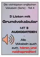 Vorschau - Arbeitsblätter - Grundvokabular-Listen MIT AUDIODATEIEN (3 Stück) zum Anhören + Nachsprechen der Vokabeln! (Pack 4) - Deckblatt