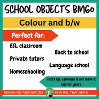 Vista previa - Juegos / Gamificación - School objects Bingo | ESL K-2 | Printable Color & B/W | Back to school - página 3