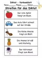 Vorschau - Test - GRATIS - Diktat Thema Buchstabe A - DaZ/DaF, Deutsch (Klasse 1 bis 4) - Seite 1