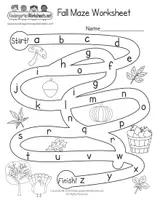 Aperçu - Feuilles d'exercices - Labyrinthe sur l'automne et l'alphabet (maternelle, CP) - Page de couverture