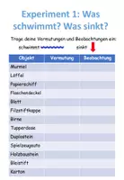 Vorschau - Arbeitsblätter - Experimente: Was schwimmt? Was sinkt? Warum ist das so? - Seite 1