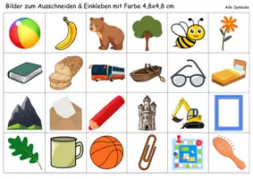 Vorschau - Mal- und Bastelvorlagen - Vokabelbilder Buchstabe B - Bilder zum ausschneiden (Klasse 1 und 2) - Seite 1