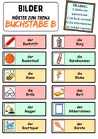 Vorschau - Mal- und Bastelvorlagen - Vokabelzettel/Bildkarten Thema Buchstabe B - DaZ/DaF, Deutsch (Wortschatz) - Seite 2