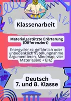 Vorschau - Fördermaterial/Inklusion - Energydrinks Materialgestützte Erörterung | Klassenarbeit - Deckblatt