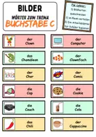 Vorschau - Arbeitsblätter - Vokabelzettel/Bildkarten Thema Buchstabe C - DaZ/DaF, Deutsch (Wortschatz) - Seite 1