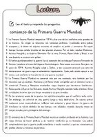 Vista previa - Hojas de trabajo - Comprensión lectora – comienzo de la Primera Guerra Mundial + soluciones - página 1