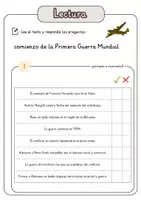 Vista previa - Hojas de trabajo - Comprensión lectora – comienzo de la Primera Guerra Mundial + soluciones - página 2