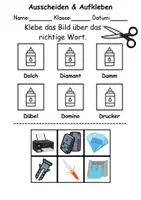 Vorschau - Mal- und Bastelvorlagen - Ausschneiden und kleben Buchstabe D - Wortschatz basteln Feinmotorik (Grundschule) - Seite 1