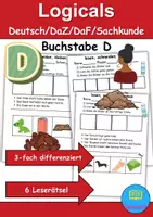 Vorschau - Arbeitsblätter - Buchstabe D Leserätsel - Lesen, schneiden, kleben - DaZ/DaF, Deutsch, Sachunterricht - Deckblatt