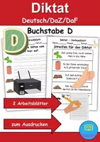 Vorschau - Arbeitsblätter - GRATIS - Diktat Thema Buchstabe D - DaZ/DaF, Deutsch (Klasse 1 bis 4) - Deckblatt