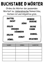 Vorschau - Arbeitsblätter - Wortarten Buchstabe D - DaZ/DaF, Deutsch (Nomen, Verben, Adjektive) - Seite 1