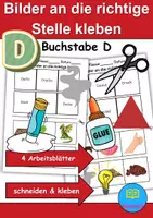 Vorschau - Arbeitsblätter - Bilder an die richtige Stelle kleben Thema Buchstabe D - DaZ/DaF, Deutsch (Wortschatz) - Deckblatt