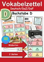 Vorschau - Arbeitsblätter - Vokabelzettel/Bildkarten Thema Buchstabe D - DaZ/DaF, Deutsch (Wortschatz) - Deckblatt