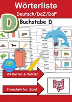 Vorschau - Mal- und Bastelvorlagen - Wörterliste Buchstabe D - DaZ/DaF, Deutsch (Grundschule) Kartenspiel - Deckblatt