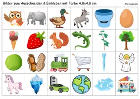 Vorschau - Mal- und Bastelvorlagen - Vokabelbilder Buchstabe E - Bilder zum ausschneiden (Klasse 1 und 2) - Seite 1