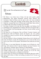Vorschau - Arbeitsblätter - Leseverständnis - Schweiz + Lösungen - Seite 1