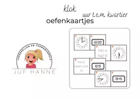 Voorbeeld - Klok - uur tem kwartier - oefenkaartjes FREEBIE - Voorblad