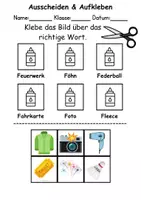 Vorschau - Mal- und Bastelvorlagen - Ausschneiden und kleben Buchstabe F - Wortschatz basteln Feinmotorik (Grundschule) - Seite 1