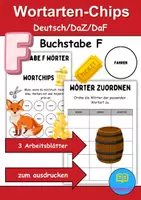 Vorschau - Mal- und Bastelvorlagen - Wortarten Chips Buchstabe F - DaZ/DaF, Deutsch (Nomen, Verben, Adjektive) - Deckblatt